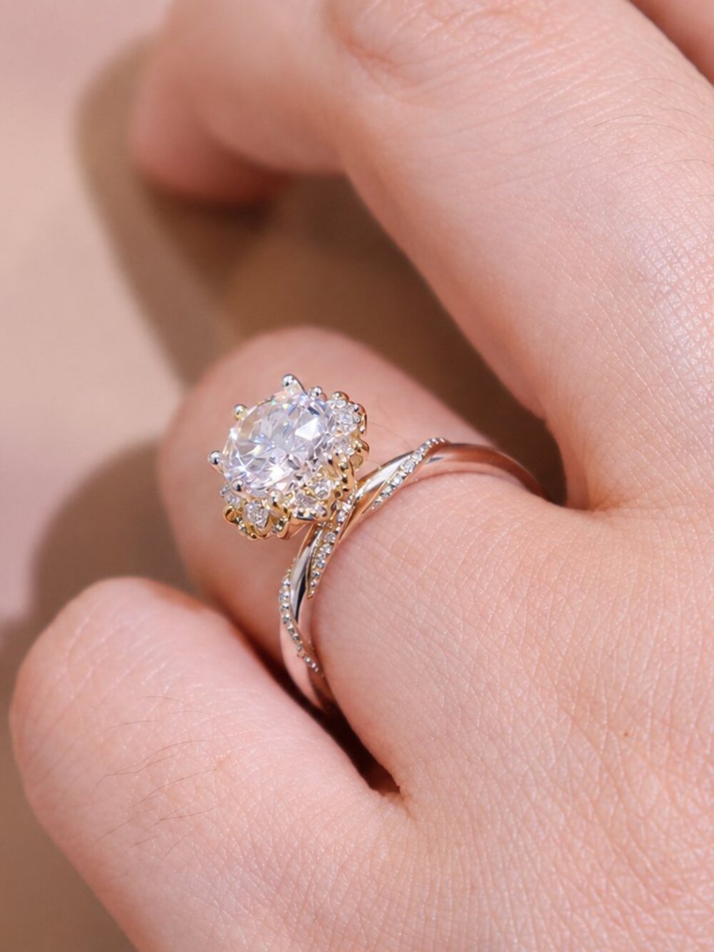 1CT Bouquet Moissanite Ring | Two Tone Sterling Silver Adjustable